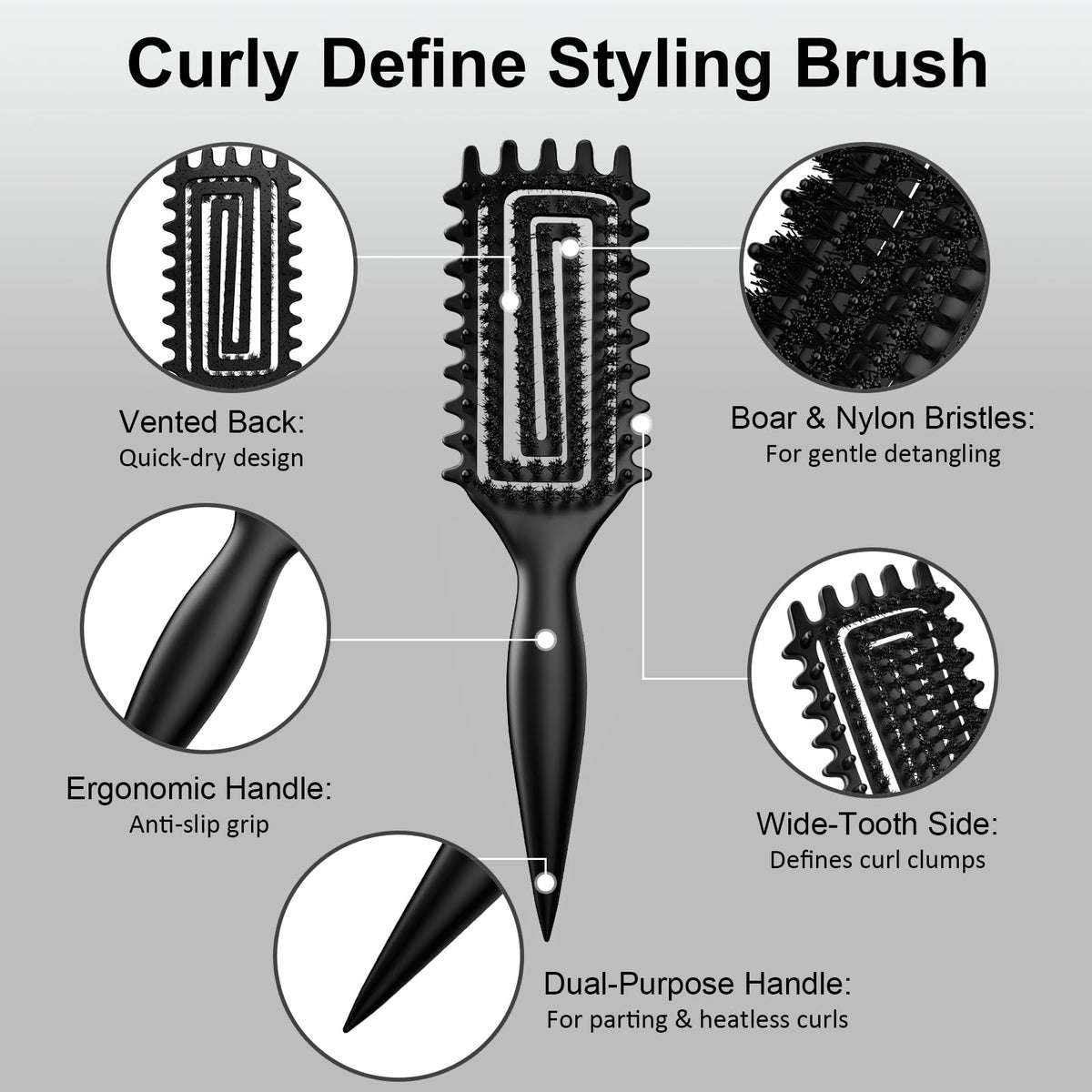 Weldilgit Curly Hair Brush side view showing wide-tooth design