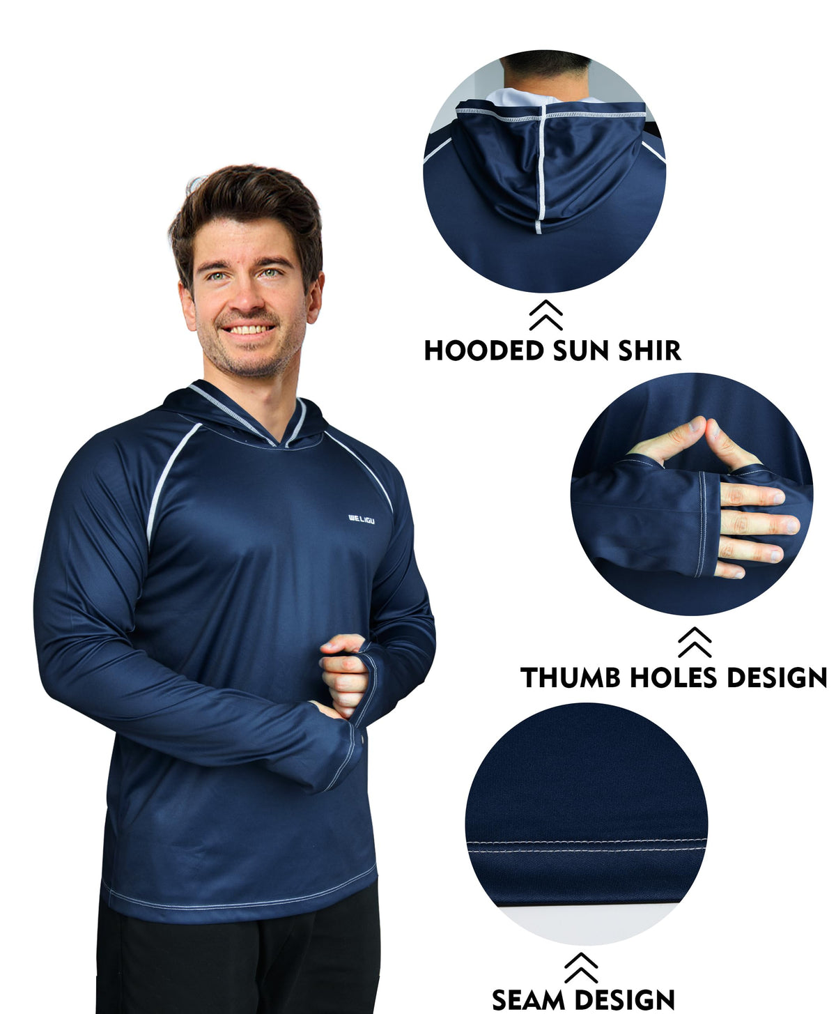 WELIGU Men's UPF 50+ Sun Protection Hoodie side view