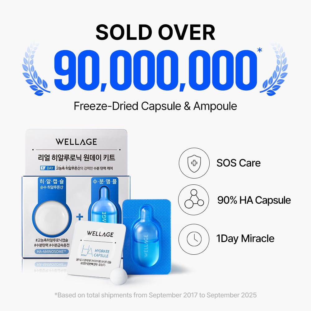WELLAGE serum capsules and solution ampoules displayed together