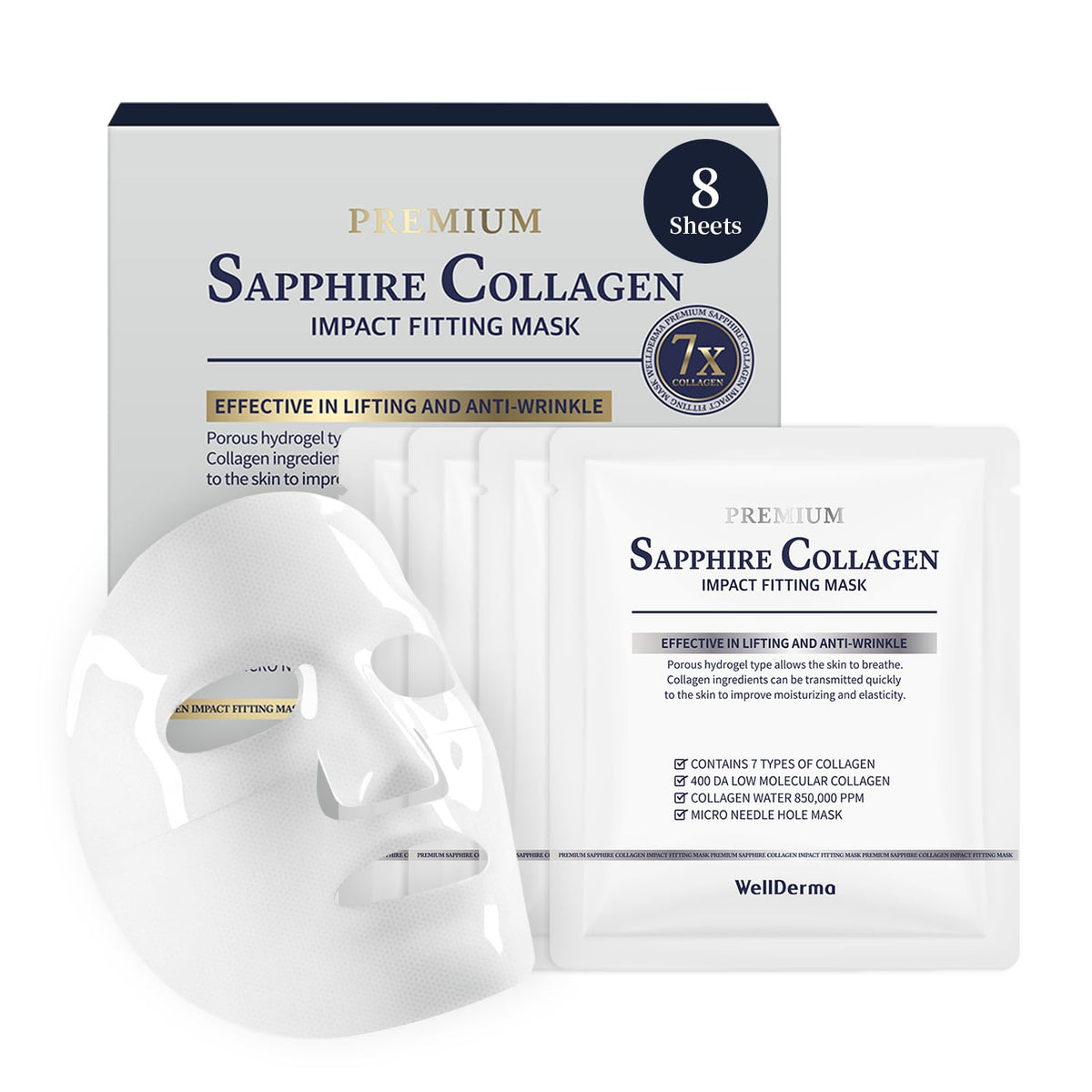WELLDERMA Sapphire Collagen Impact Hydrogel Mask front view