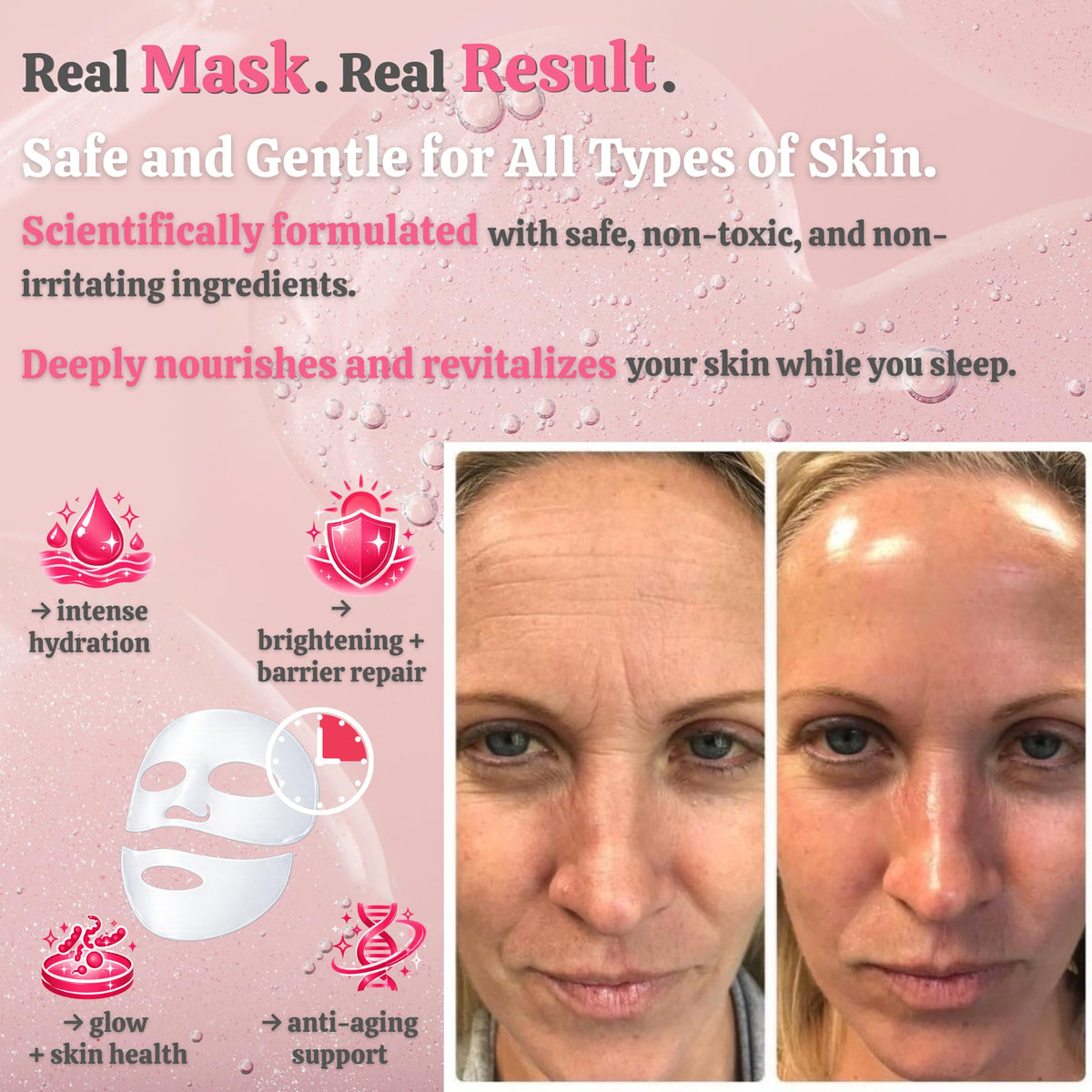 Wellnature Overnight Real Deep Mask in use at night