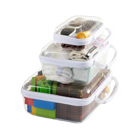 WELPIRT 3PCS travel essentials clear hard shell toiletry case set