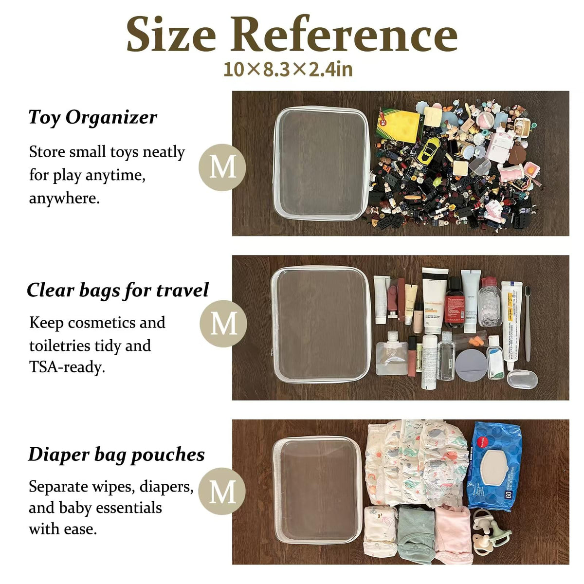 WELPIRT Clear Zipper Pouch open showing cosmetics