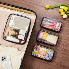 WELPIRT Clear Zipper Pouches displayed in vanity drawer