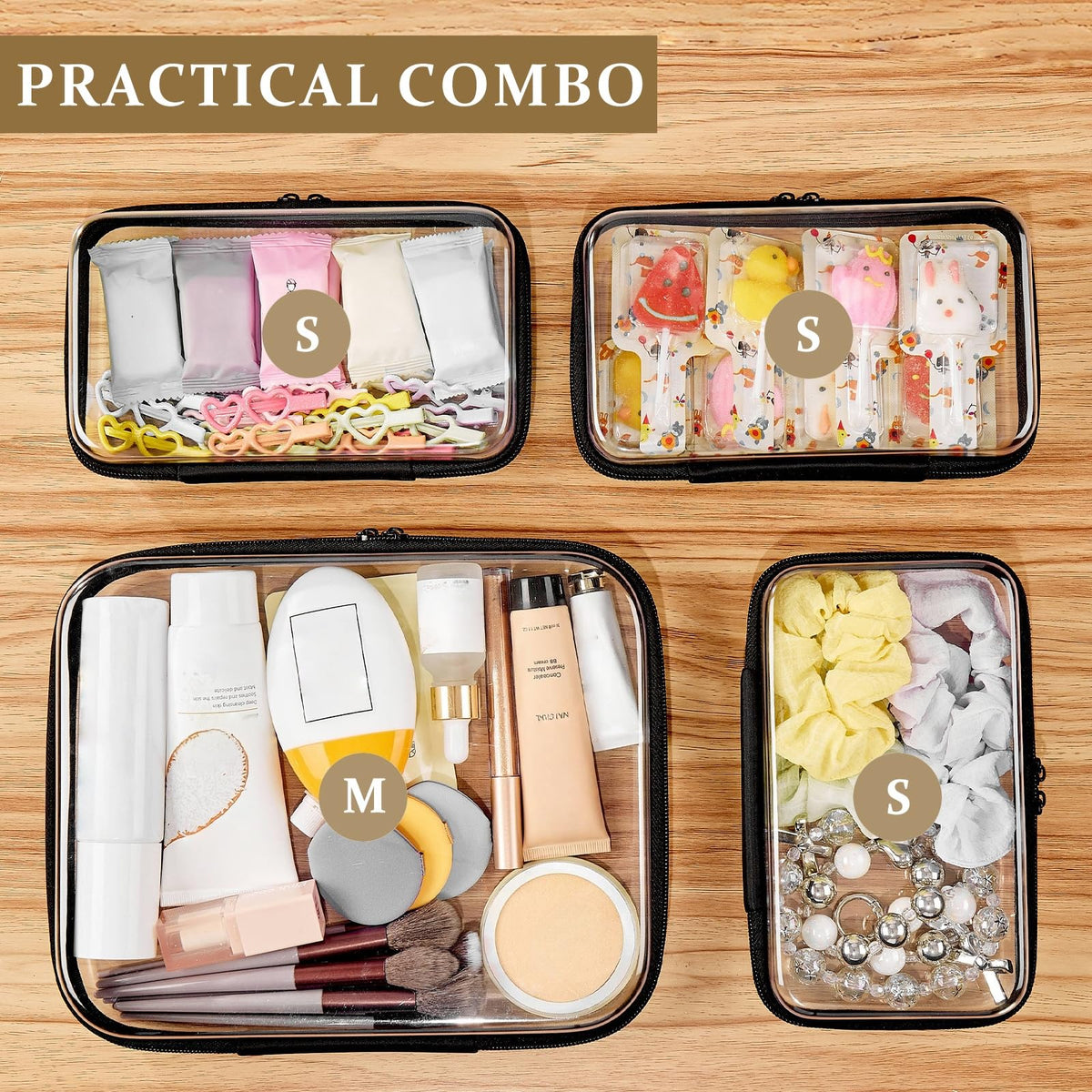 WELPIRT Clear Zipper Pouches in a travel bag