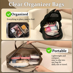 WELPIRT Clear Zipper Pouches set displayed on a table
