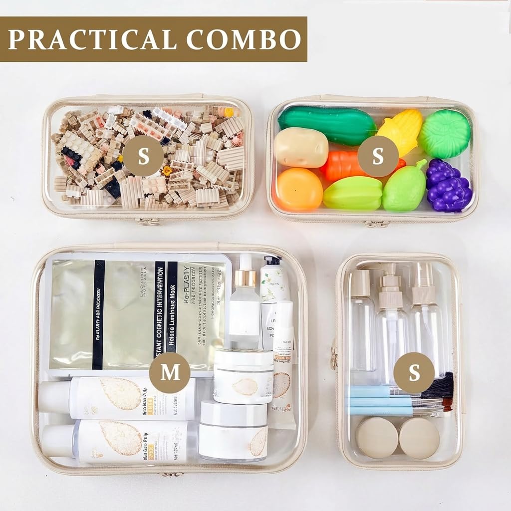 WELPIRT clear zipper pouches set displayed on a vanity