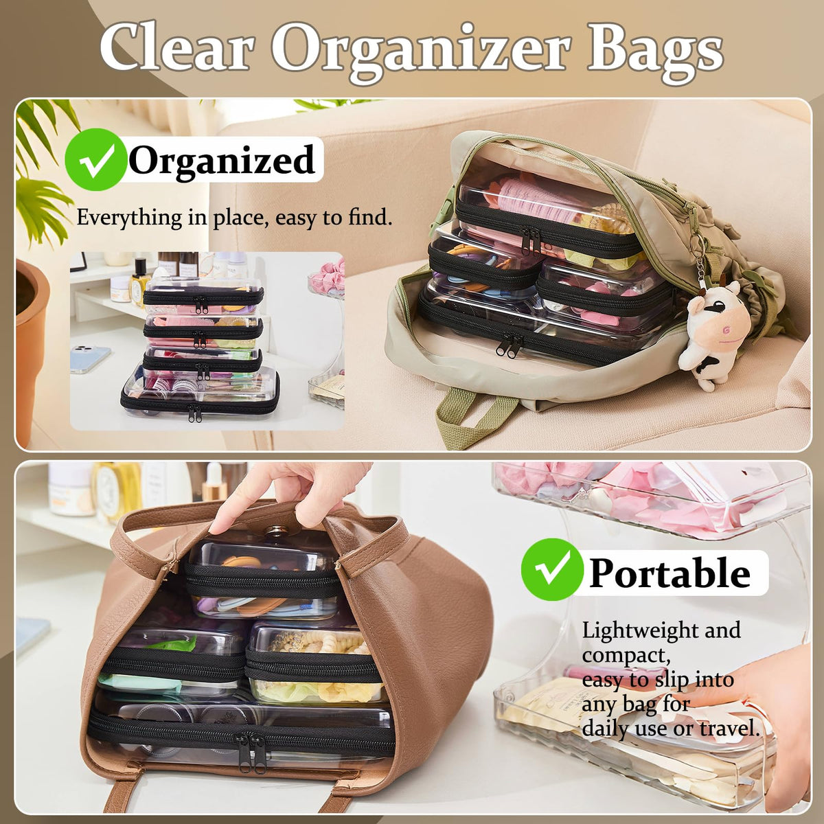 WELPIRT Clear Zipper Pouches small case side view