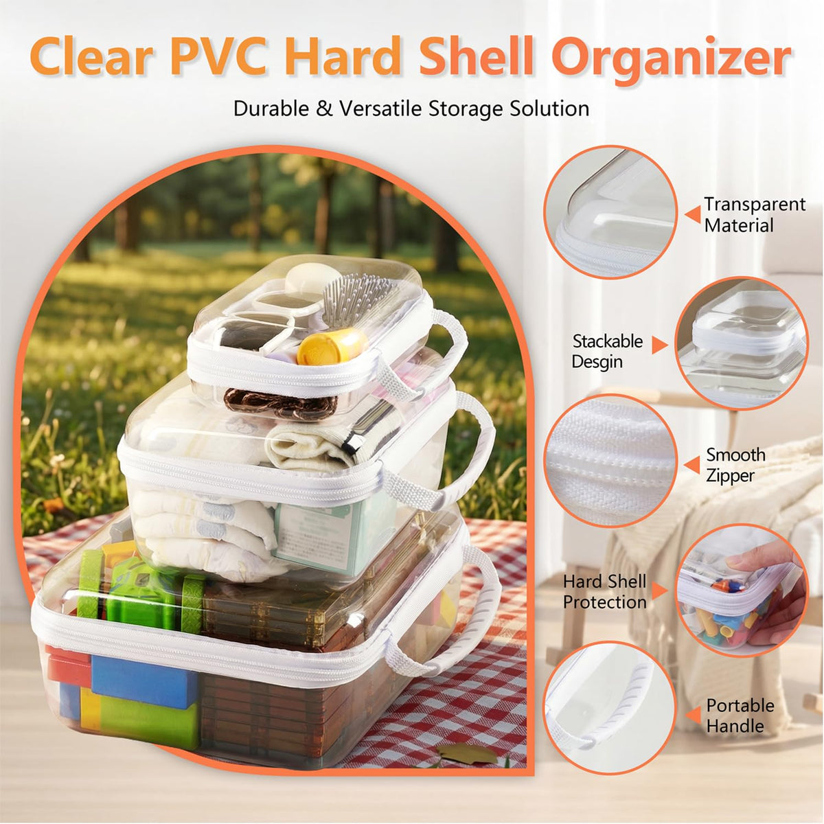 WELPIRT medium clear toiletry case side view