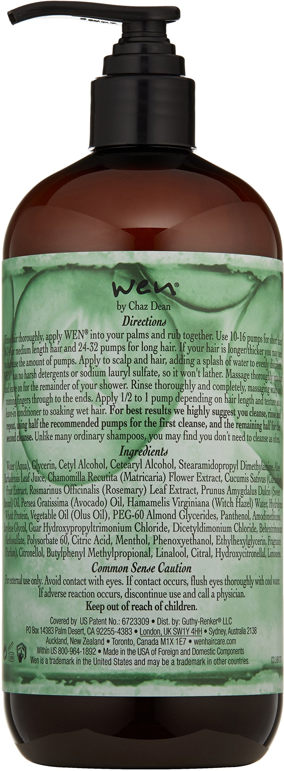WEN by Chaz Dean Cucumber Aloe Cleansing Conditioner 16 fl. oz. back view with ingredients
