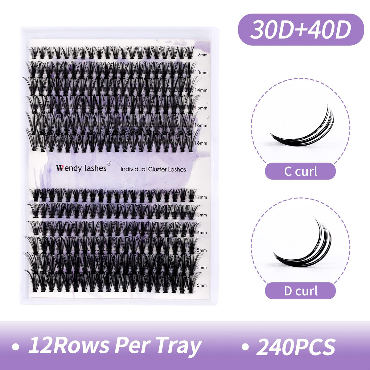 WENDY LASHES eyelash clusters tray showing 240pcs
