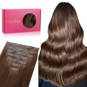 Wennalife 14 Inch Clip In Hair Extensions Chocolate Brown front view