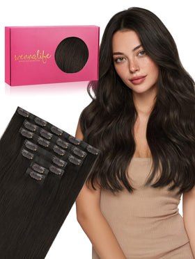 Wennalife 14 Inch Clip in Hair Extensions Dark Brown front view