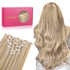 Wennalife 18 Inch Clip In Hair Extensions in Dirty Blonde front view