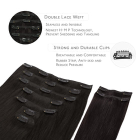 Wennalife 18 Inch Clip In Hair Extensions Natural Black close-up