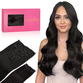 Wennalife 18 Inch Clip In Hair Extensions Natural Black front view