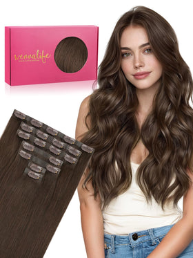Wennalife 22 Inch Clip in Hair Extensions Chocolate Brown front view