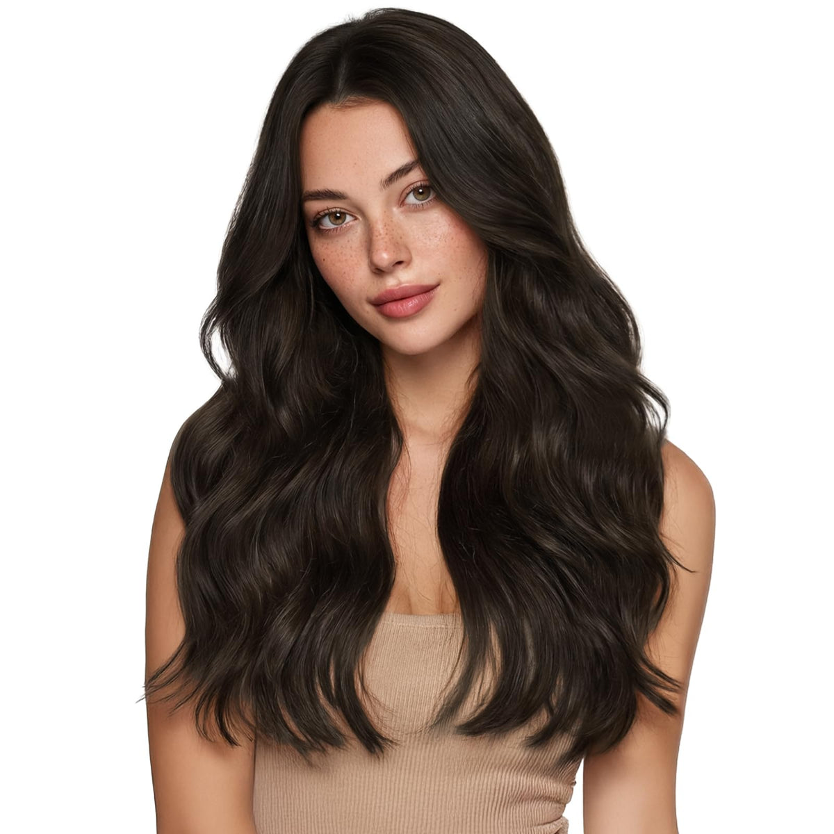 Wennalife 22 Inch Clip In Hair Extensions Dark Brown front view