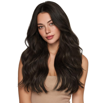 Wennalife 22 Inch Clip In Hair Extensions Dark Brown front view