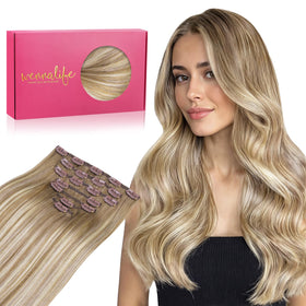 Wennalife 24 Inch Clip In Hair Extensions Balayage Dirty Blonde front view