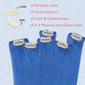 Wennalife Blue Clip-in Hair Extensions displayed on a mannequin