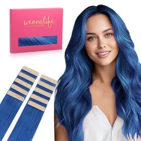 Wennalife Blue Tape In Hair Extensions 14 inch front view