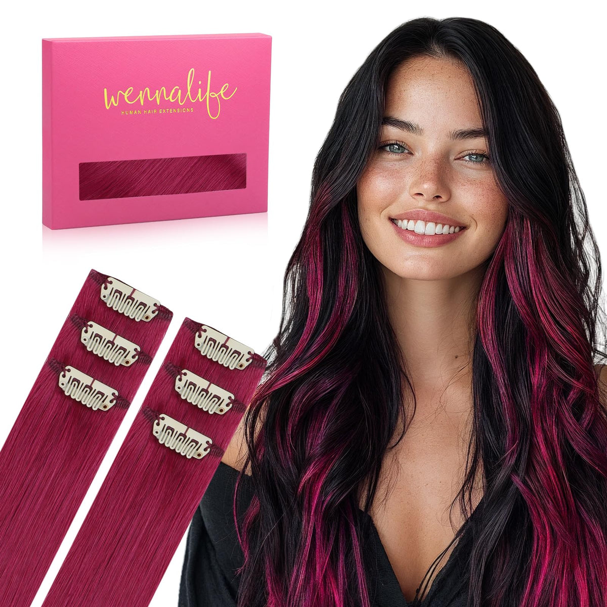 Wennalife Burgundy Red Clip-in Hair Extensions front view