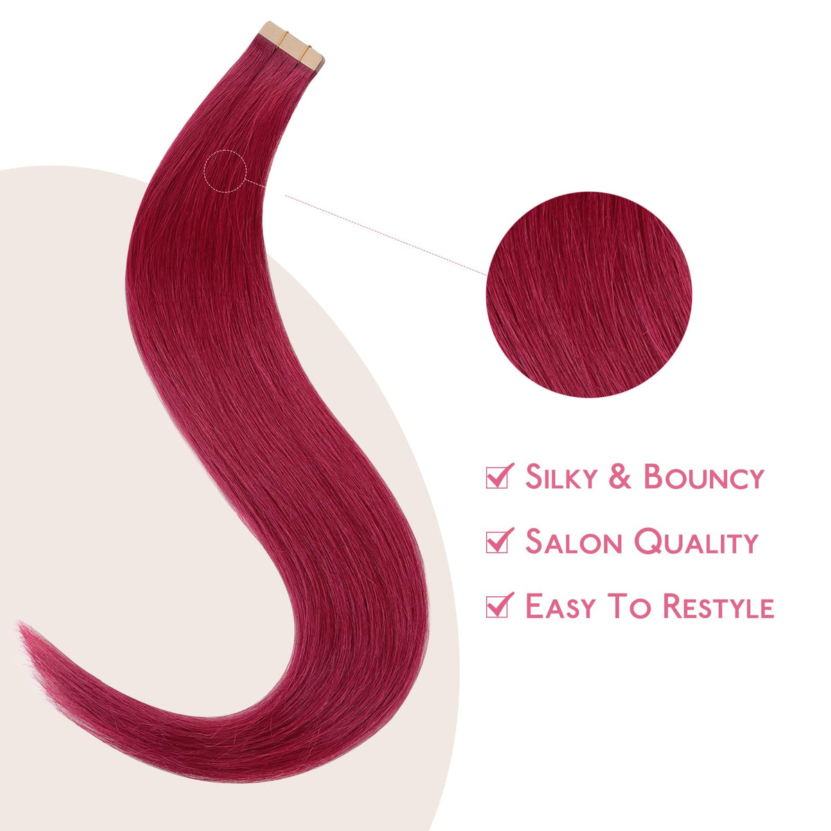 Wennalife Burgundy Red Tape in Hair Extensions displayed with other colours