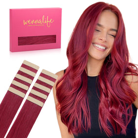 Wennalife Burgundy Red Tape in Hair Extensions pack front view