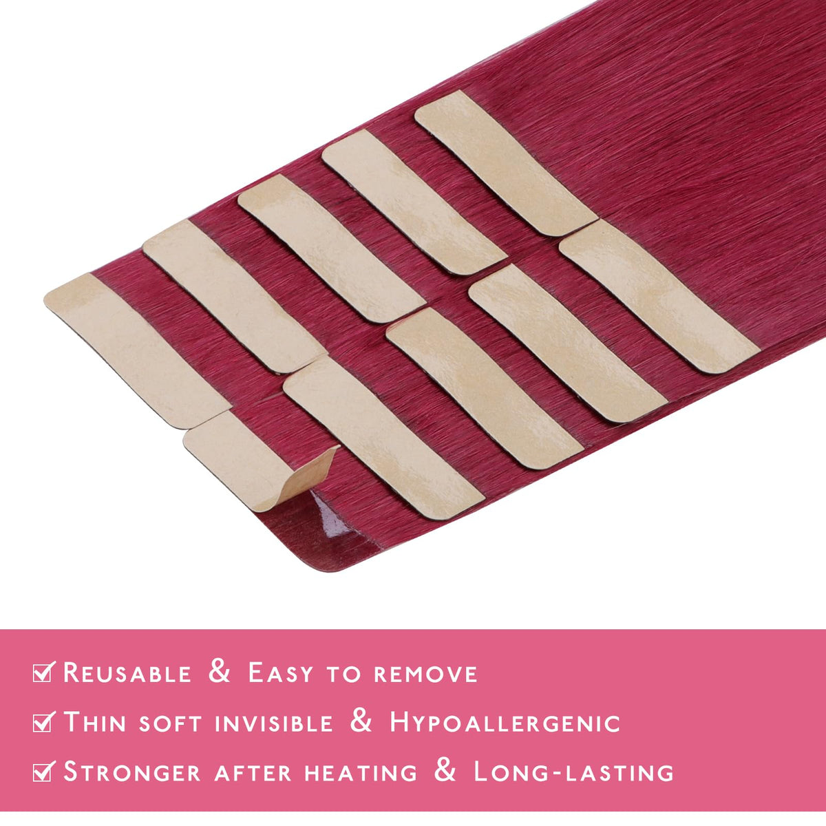 Wennalife Burgundy Red Tape in Hair Extensions packaging details