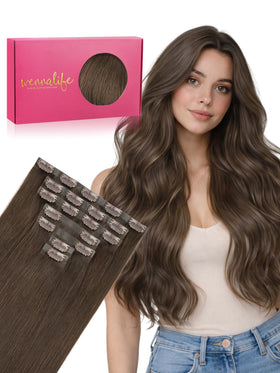 Wennalife Clip In Hair Extensions 12 Inch Muted Light Brown front view