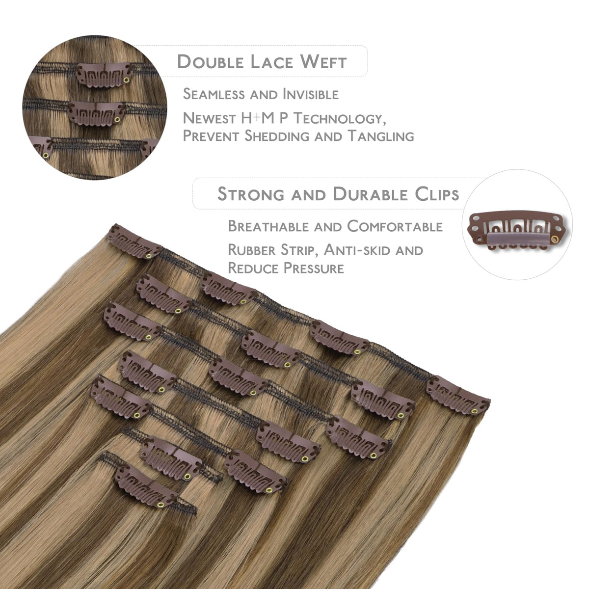 Wennalife Clip In Hair Extensions 14 Inch Balayage close-up of clips