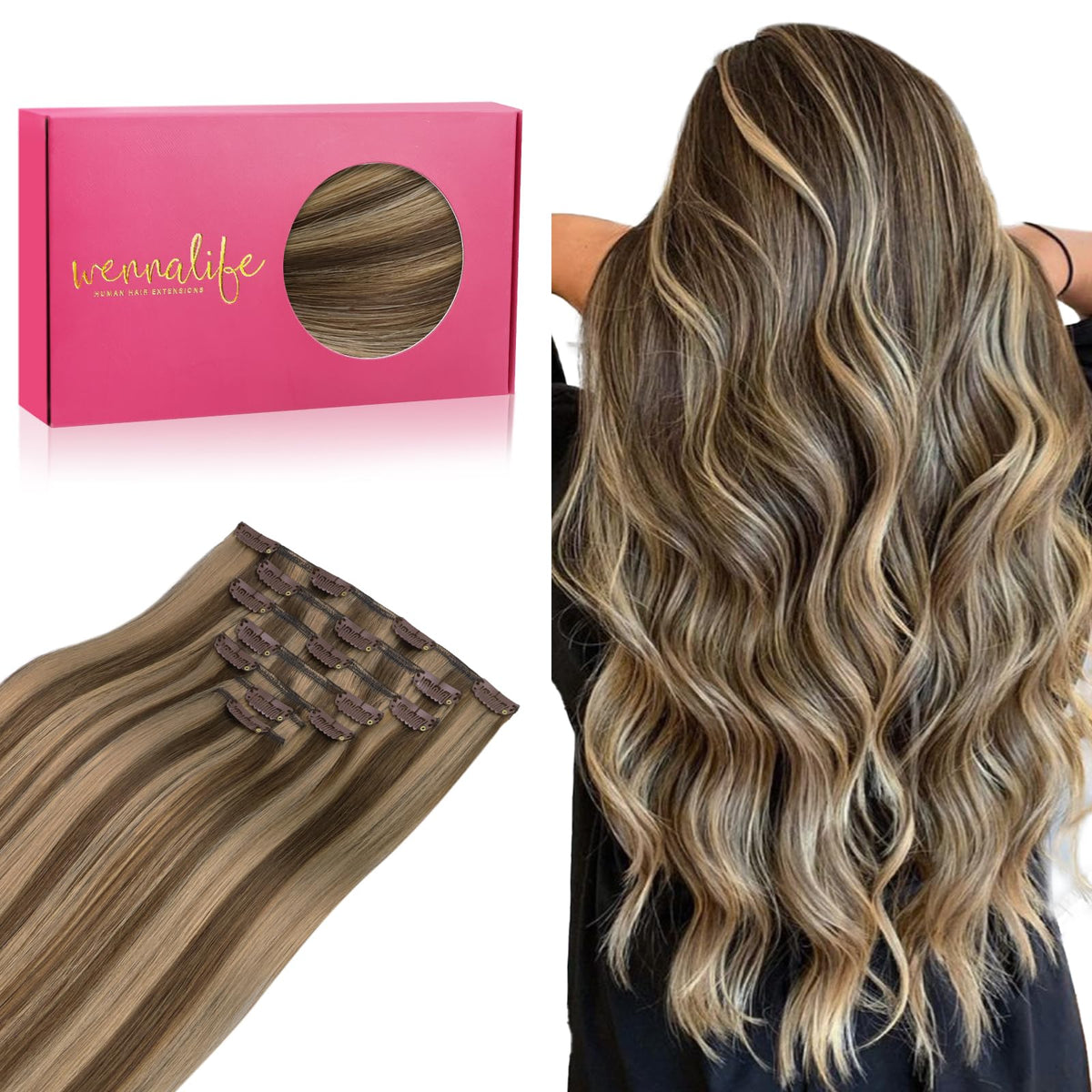 Wennalife Clip In Hair Extensions 14 Inch Balayage front view