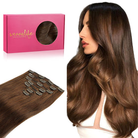 Wennalife Clip in Hair Extensions 14 Inch Chocolate Brown front view