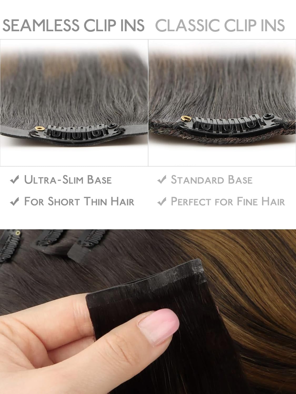 Wennalife Clip in Hair Extensions 14 Inch in natural lighting