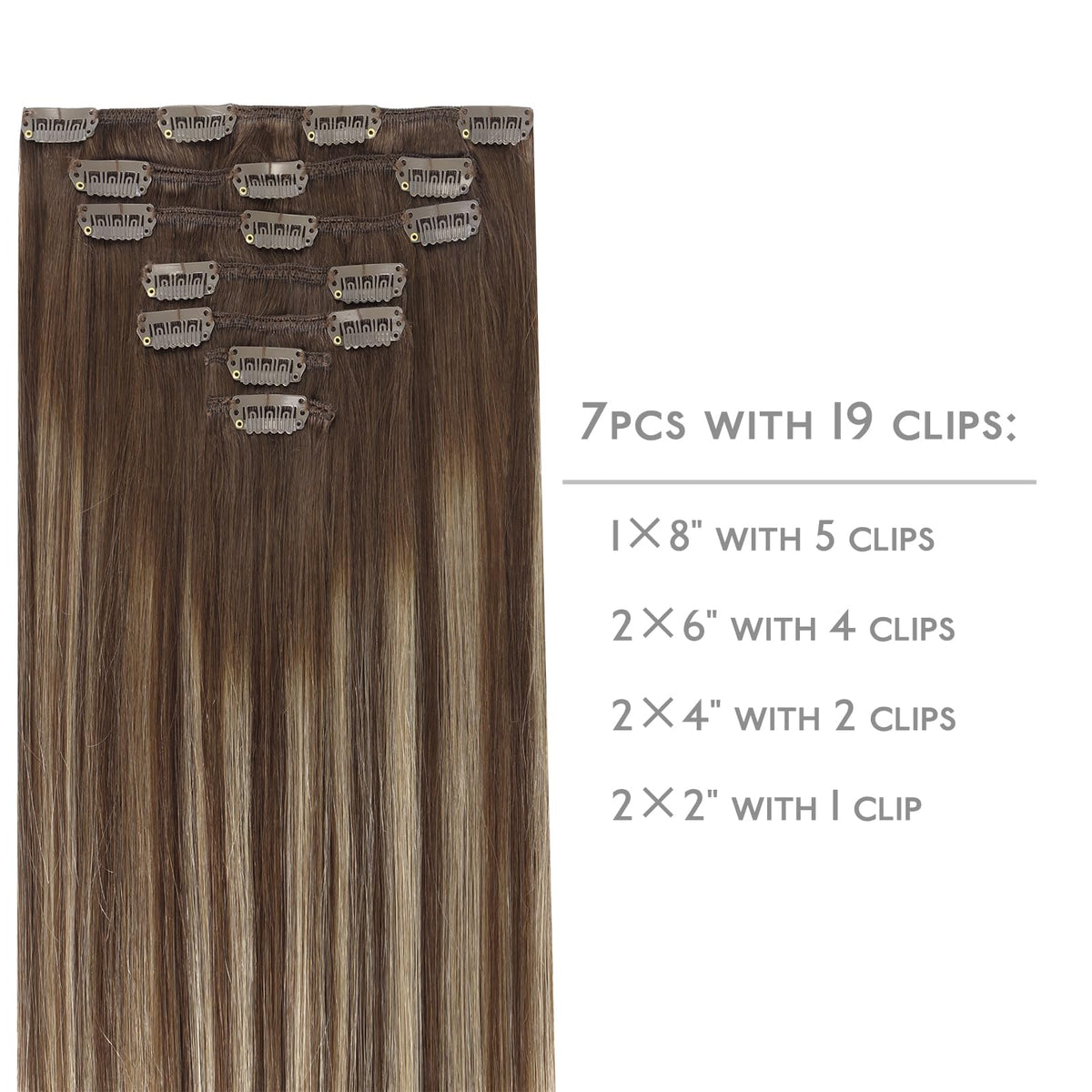 Wennalife Clip In Hair Extensions 14 Inch showing the clips and texture