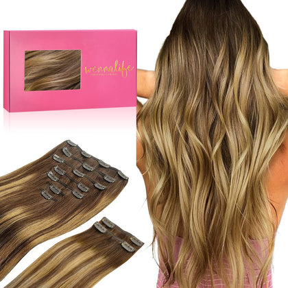 Wennalife Clip In Hair Extensions 150g 22 Inch Balayage front view