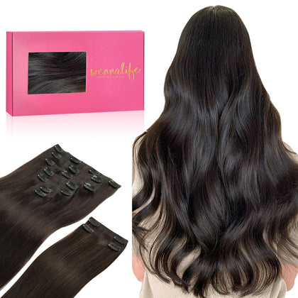 Wennalife Clip In Hair Extensions 150g 22 Inch Dark Brown front view