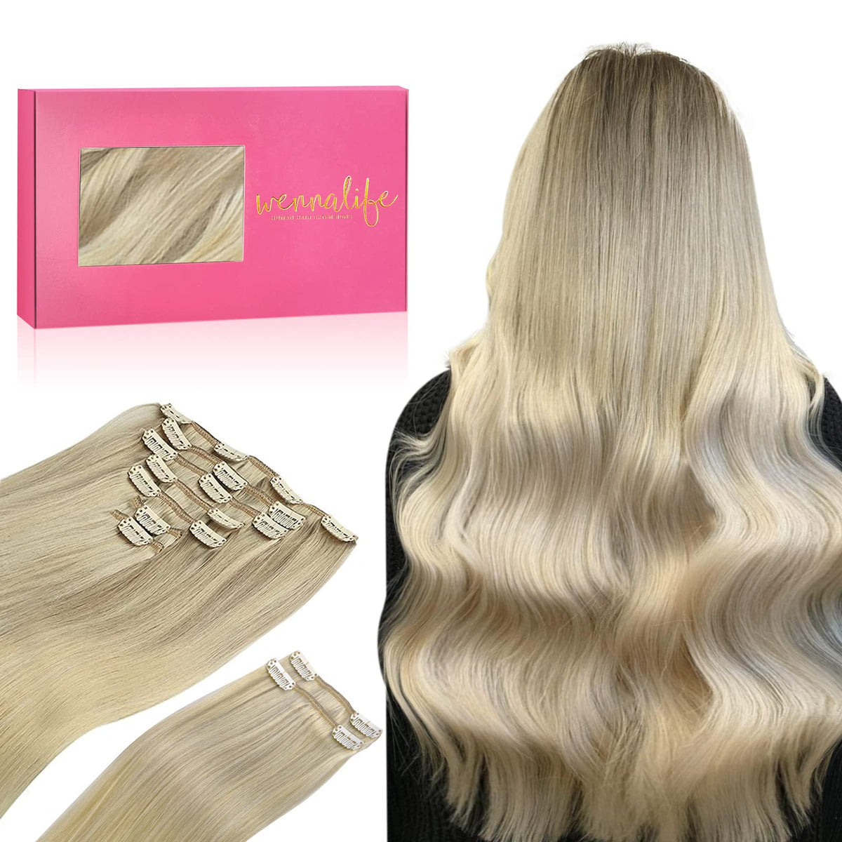 Wennalife Clip In Hair Extensions 150g Ash Blonde front view
