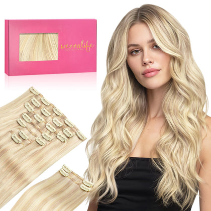 Wennalife Clip In Hair Extensions 150g Balayage Light Wheat Platinum Blonde front view