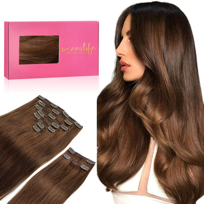 Wennalife Clip in Hair Extensions 150g Chocolate Brown front view