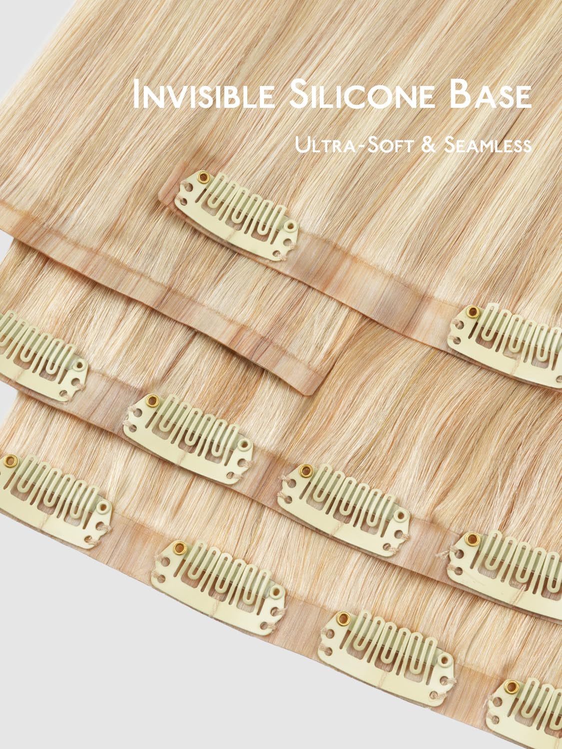Wennalife Clip in Hair Extensions 16 Inch 120g close-up of clips
