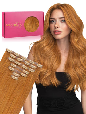 Wennalife Clip In Hair Extensions 16 Inch Auburn Ginger front view