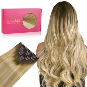Wennalife Clip In Hair Extensions 16 Inch Light Ash Brown to Light White Blonde front view