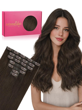 Wennalife Clip in Hair Extensions 16 Inch Light Dark Brown front view