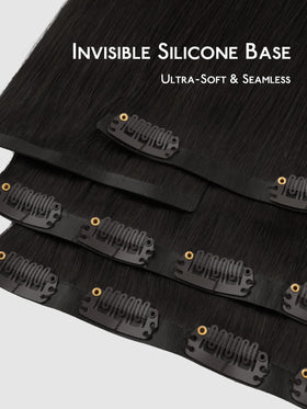 Wennalife Clip in Hair Extensions 16 Inch Natural Black close-up of weft