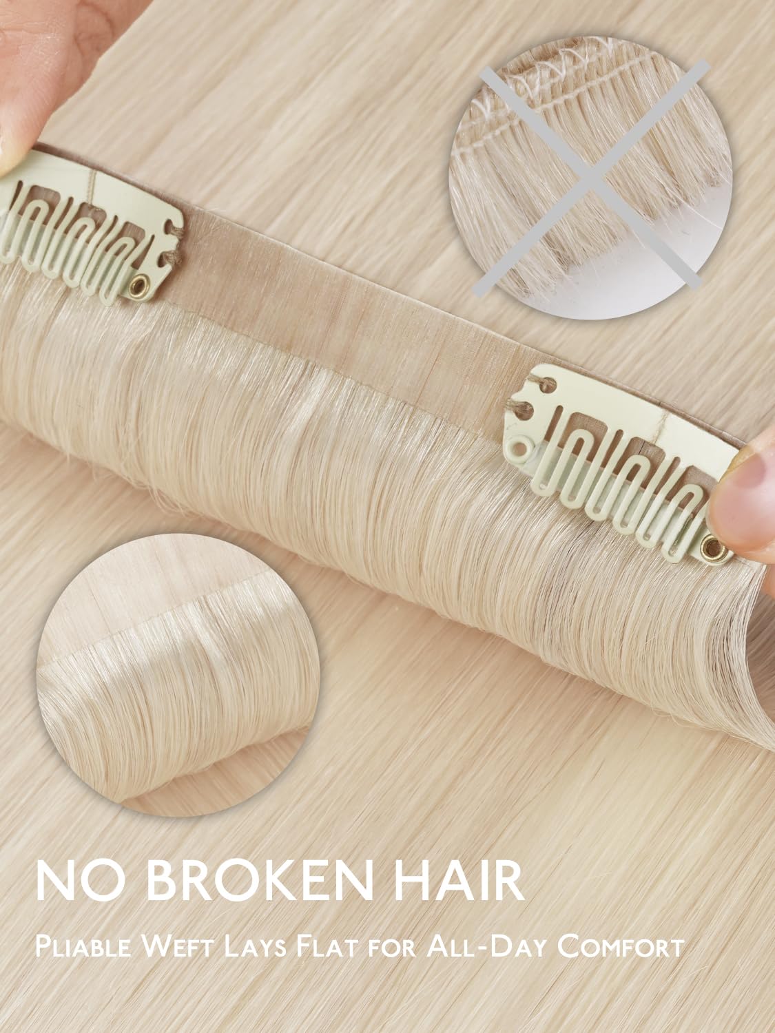 Wennalife Clip in Hair Extensions 16 Inch Platinum Blonde back view