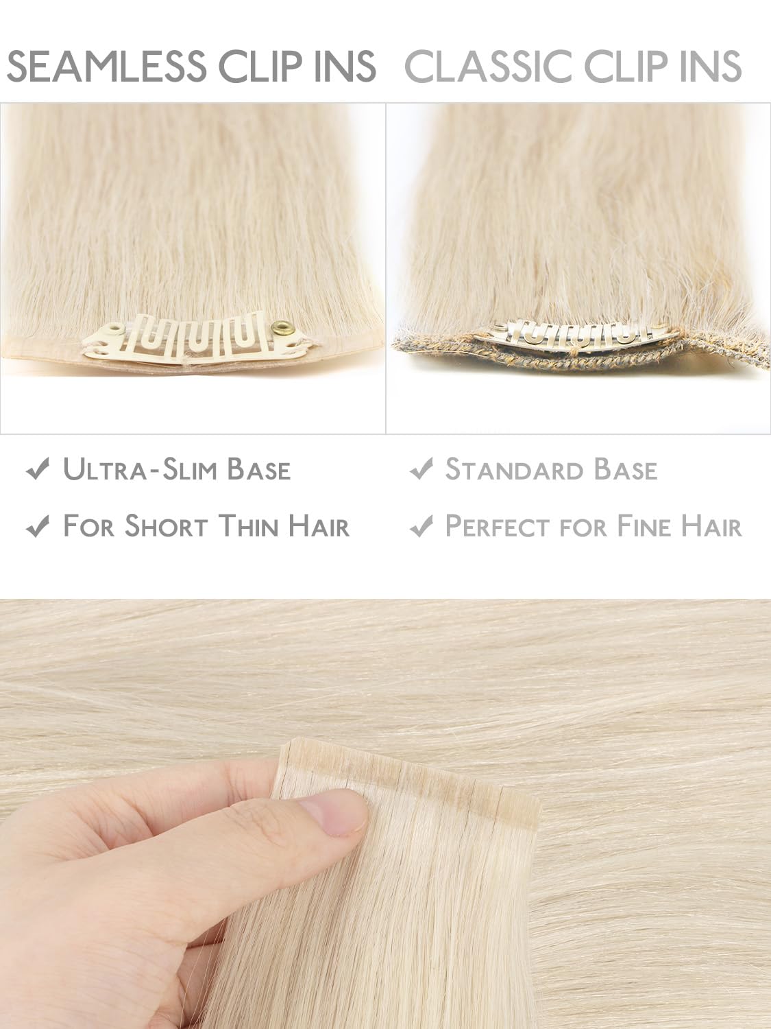 Wennalife Clip in Hair Extensions 16 Inch Platinum Blonde styled on model