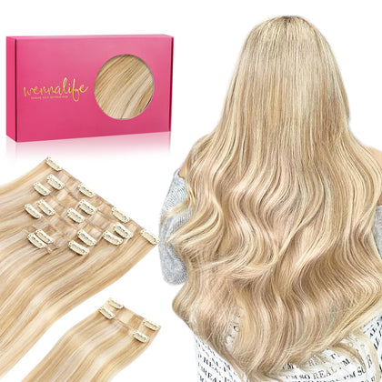 Wennalife Clip In Hair Extensions 16inch 150g Dirty Blonde front view