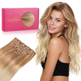 Wennalife Clip In Hair Extensions 18 Inch Ash Beige Blonde Blend front view